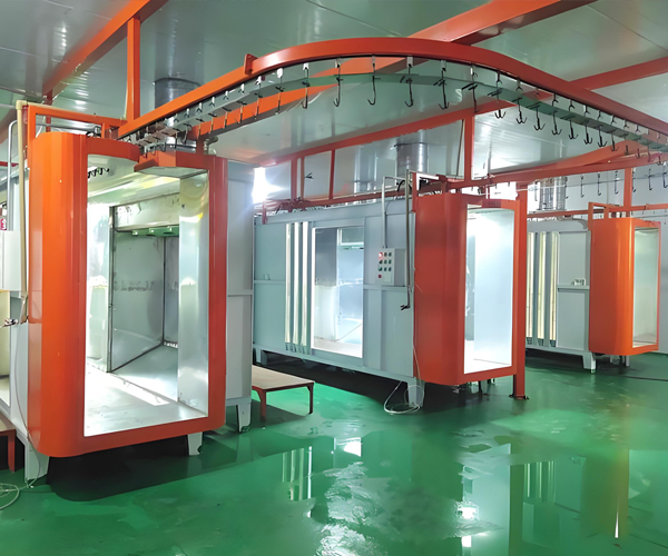 Automated powder spraying line selection